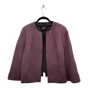 Akris Angora Wool Blend Blazer‎ Purple Plum Collarless Open Front US 10 FR 42